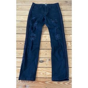 NWT ZCL Denim Jeans Size 30 Women’s Black Ripped Rhinestone Stripe MSRP $45